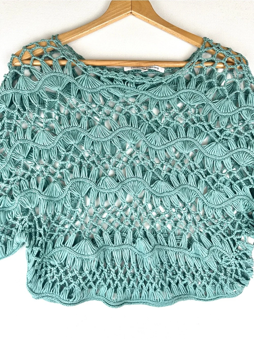Collective Concepts Crochet Open Weave Sweater Top Boho Featival - Picture 2 of 7